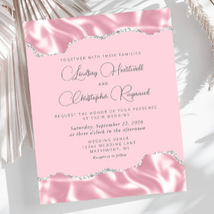 Lámina Invitación a la boda plateada de satén rosado de G