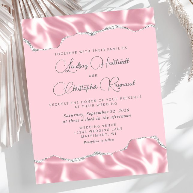 Lámina Invitación a la boda plateada de satén rosado de G (Subido por el creador)