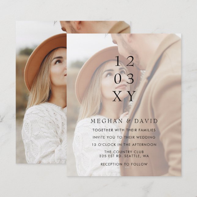 Lámina Invitación a la boda por superposición de foto ele (Anverso / Reverso)