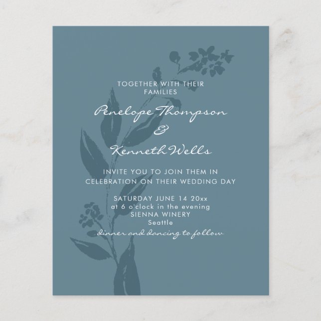 Lámina Invitación a la boda presupuestal Botánica Azul Rú (Anverso)