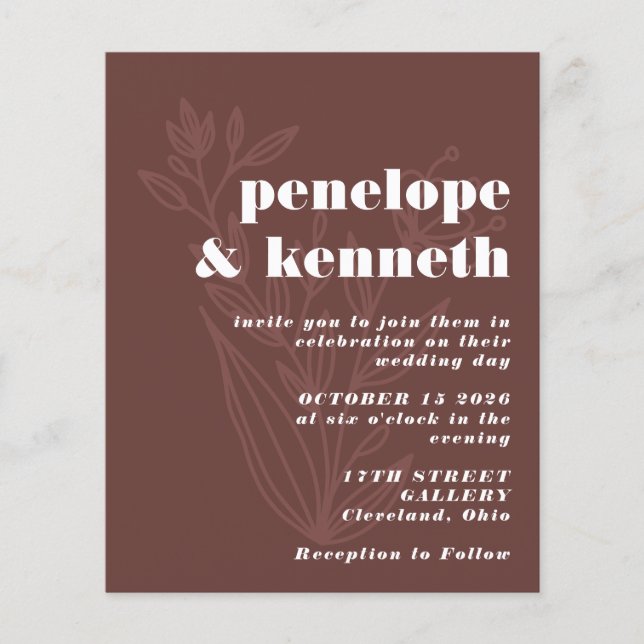 Lámina Invitación a la boda presupuestal - Botánico marró (Anverso)