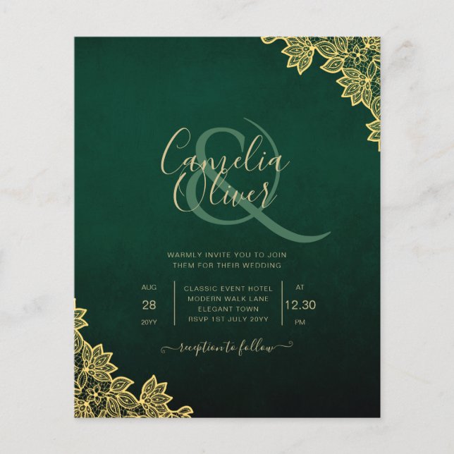 Lámina Invitación a la boda presupuestaria Lace de oro ve (Anverso)