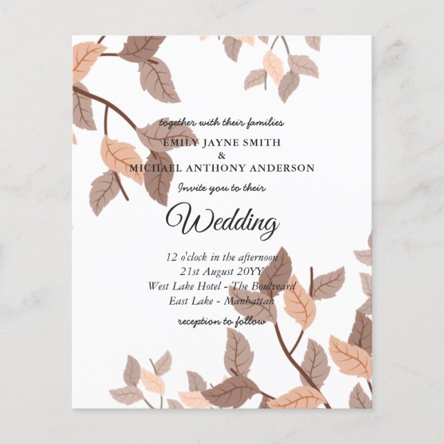 Lámina Invitación a la boda presupuestaria Saltos de otoñ (Anverso)