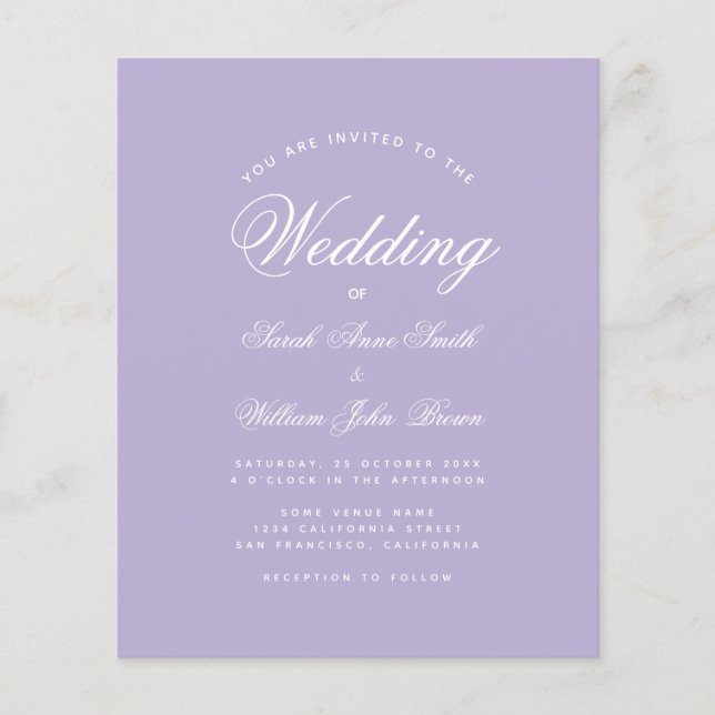 Lámina Invitación a la boda púrpura con presupuesto simpl (Anverso)