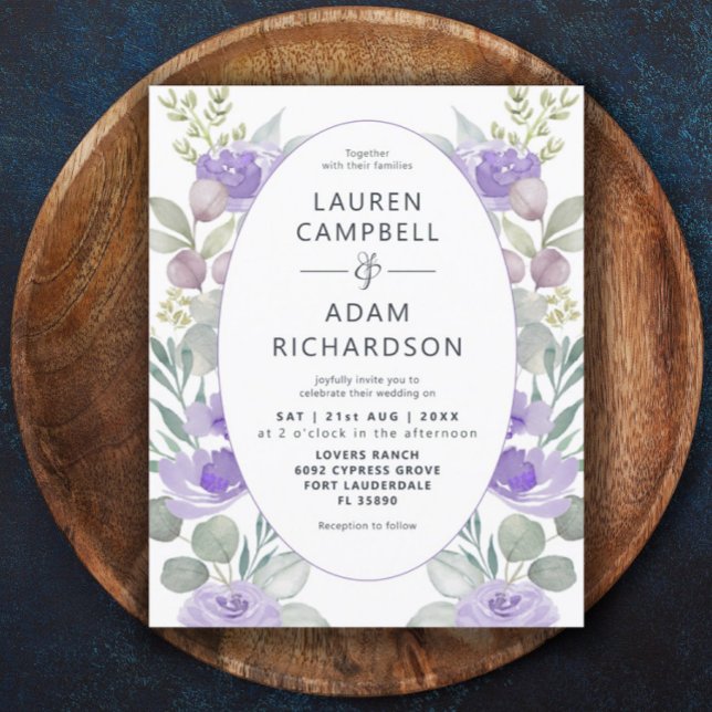 Lámina Invitación a la boda púrpura floral de eucalipto (Subido por el creador)