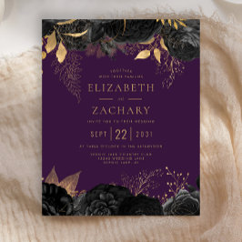 Lámina Invitación a la boda púrpura floral de oro negro d