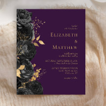Invitación a la boda púrpura floral de oro negro d