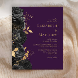 Lámina Invitación a la boda púrpura floral de oro negro d