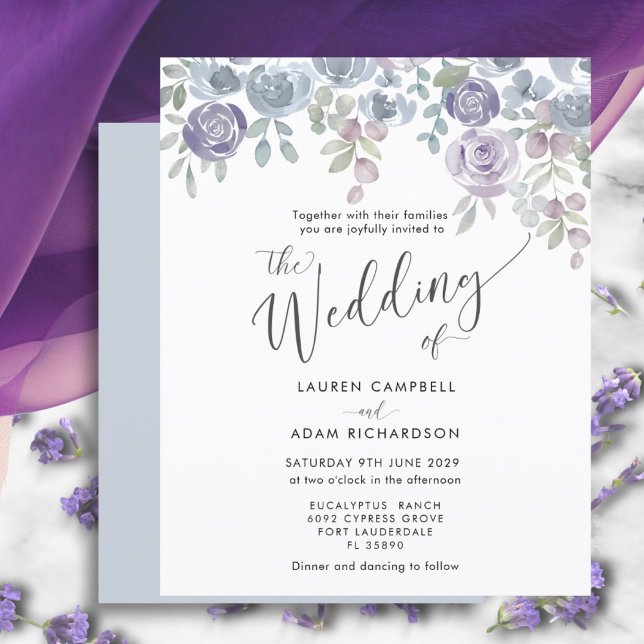 Lámina Invitación a la boda púrpura floral y eucalipto de (Subido por el creador)