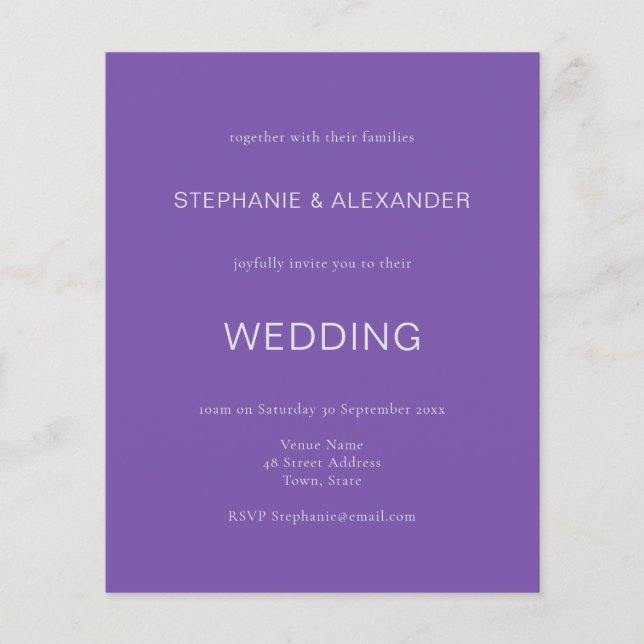 Lámina Invitación a la boda púrpura simple de presupuesto (Anverso)