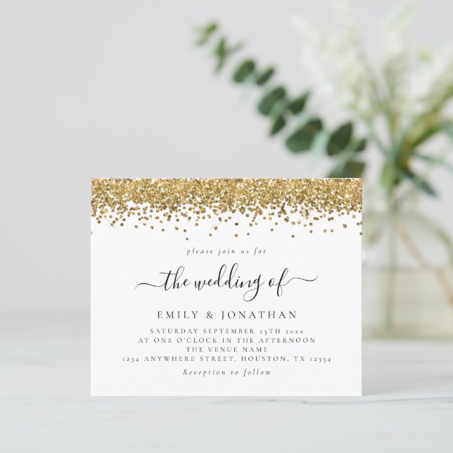 Lámina Invitación a la boda Purpurina de Faux Gold elegan (Anverso de pie)