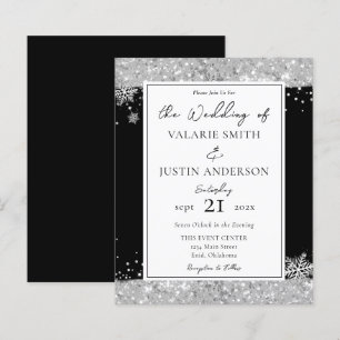 Lámina Invitación a la boda Purpurina de invierno en negr