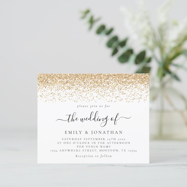 Lámina Invitación a la boda Purpurina de oro elegante de  (Anverso de pie)