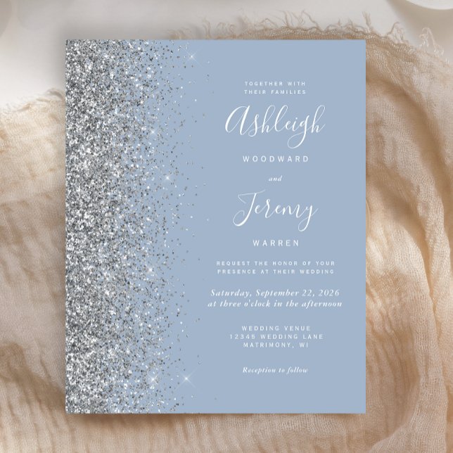Lámina Invitación a la boda Purpurina de Plata Azul Dusty (Subido por el creador)