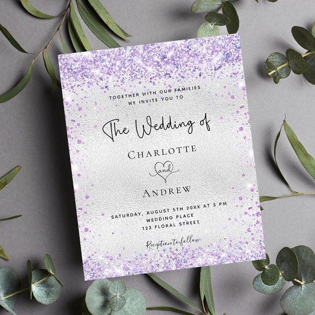 Lámina Invitación a la boda purpurina púrpura de plata de (Subido por el creador)