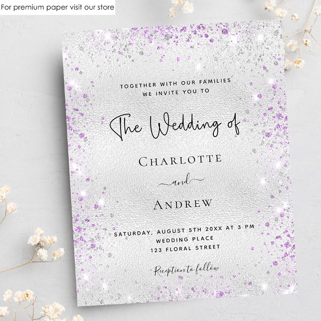 Lámina Invitación a la boda purpurina púrpura de plata de (Subido por el creador)