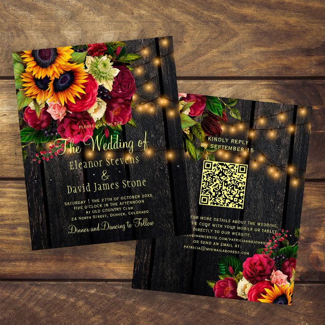 Lámina Invitación a la boda QR de madera rústica presupue (Subido por el creador)
