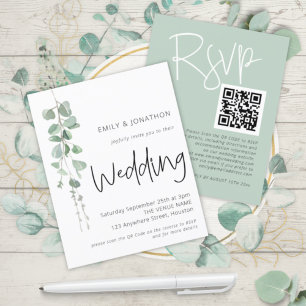 Lámina Invitación a la boda QR del Eucalyptus Moderno de 