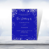 Invitación a la boda QR RSVP de plata azul real