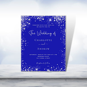 Lámina Invitación a la boda QR RSVP de plata azul real