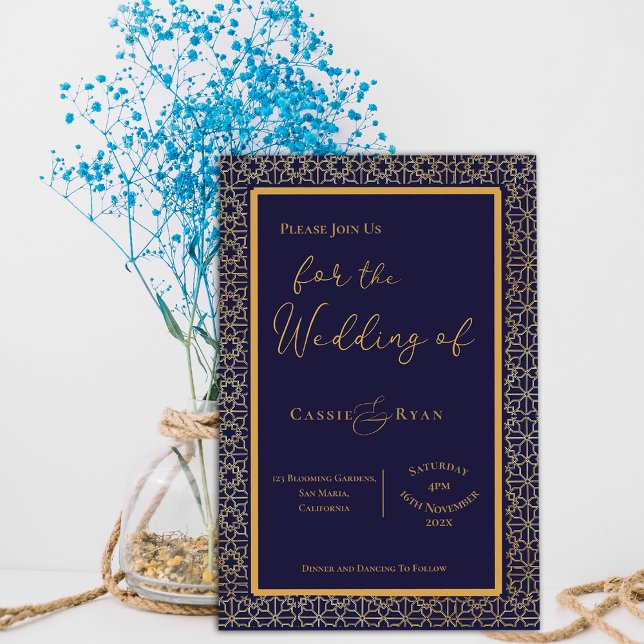 Lámina Invitación a la Boda Real Elegante Azul y Oro (Royal Elegant Blue and Gold Wedding invitation)