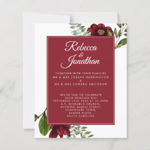 Lámina Invitación a la boda roja borgoñona floral presupu