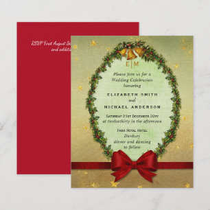 Lámina Invitación a la boda roja de oro navideño vintage