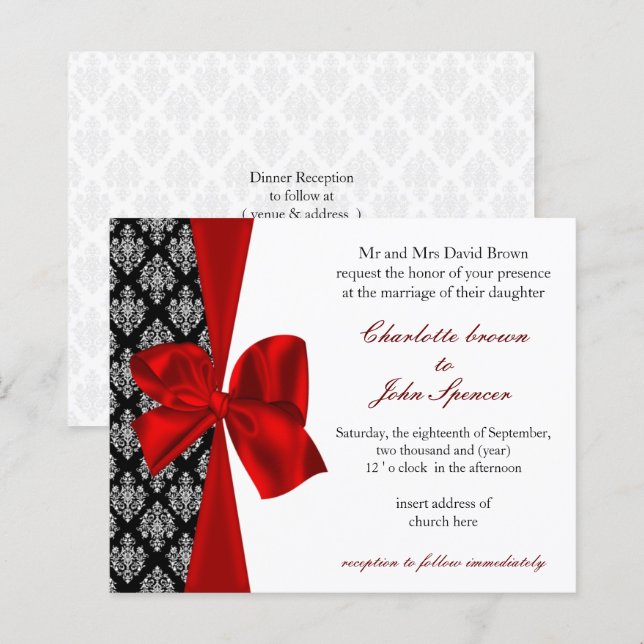 Lámina Invitación a la boda roja negra de Damasco presupu (Anverso / Reverso)