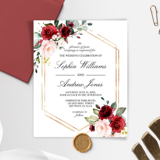 Lámina Invitación a la boda rosa Budet Burgundy y Rubor (Subido por el creador)