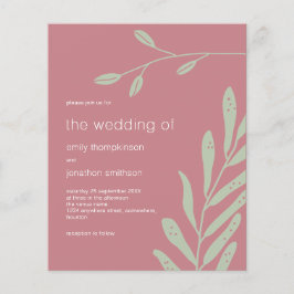 Lámina Invitación a la boda Rosa con estilo de follaje de