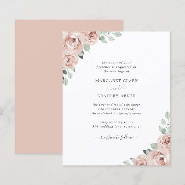 Lámina Invitación a la boda Rosa de Floral Dusty (Anverso / Reverso)
