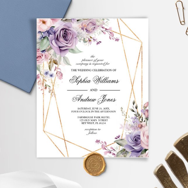 Lámina Invitación a la boda Rosa de presupuesto púrpura y (Subido por el creador)