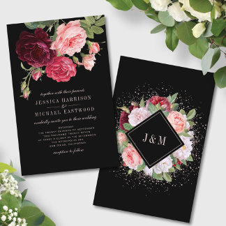 Lámina Invitación a la boda Rosa negro elegante con presu