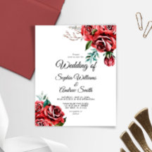 Invitación a la boda rosa roja de Marsala elegante