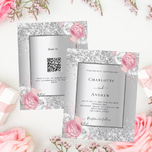 Lámina Invitación a la boda RSVP con código QR floral pla