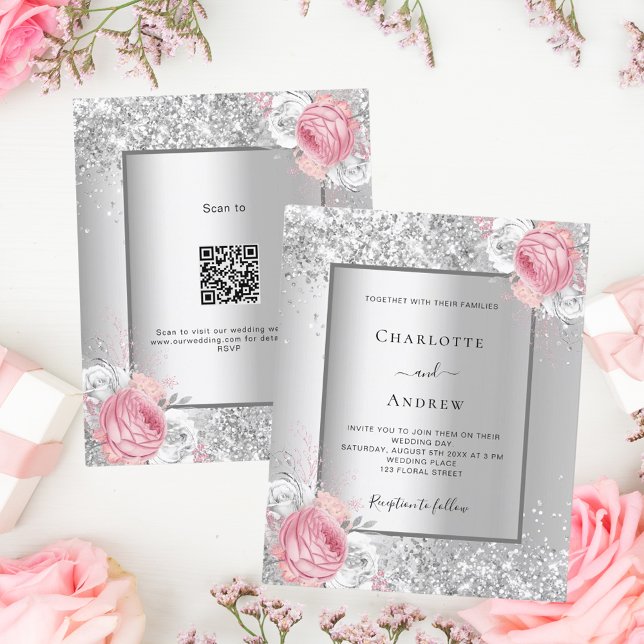 Lámina Invitación a la boda RSVP con código QR floral pla (Subido por el creador)