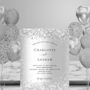 Lámina Invitación a la boda RSVP por código QR de plata d