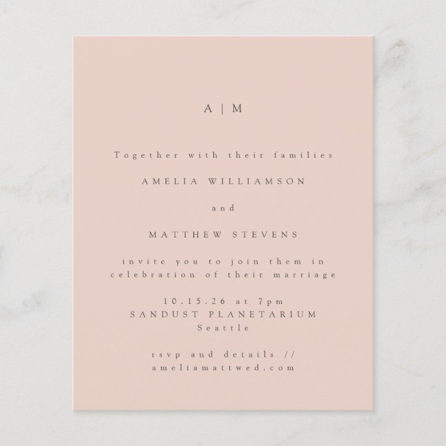Lámina Invitación a la boda Rubor de monograma mínimo de  (Anverso)