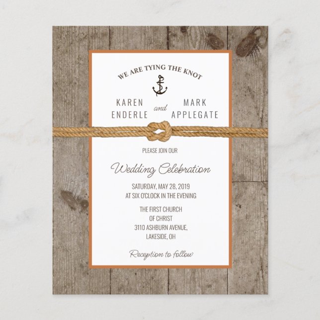 Lámina Invitación a la boda rústica de la pista del costa (Anverso)
