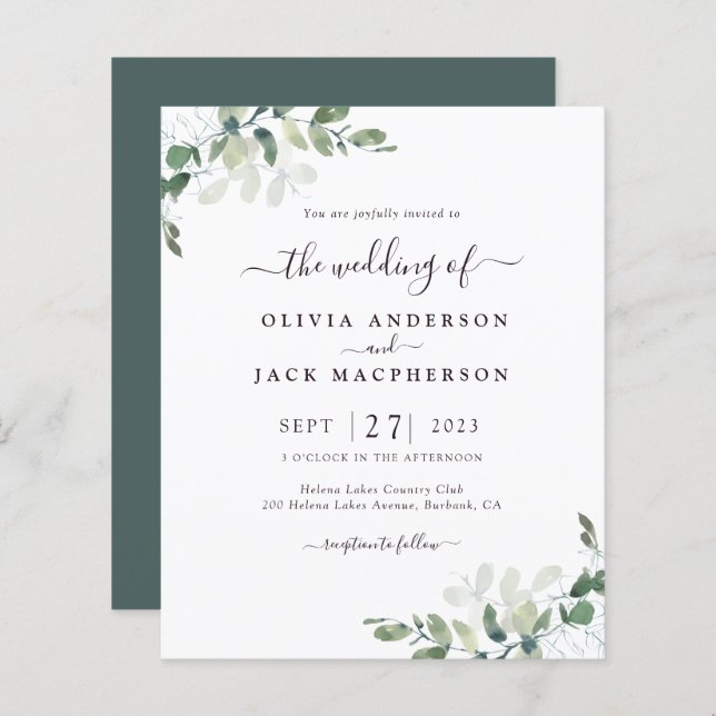 Lámina Invitación a la boda rústica de la vegetación del  (Anverso / Reverso)