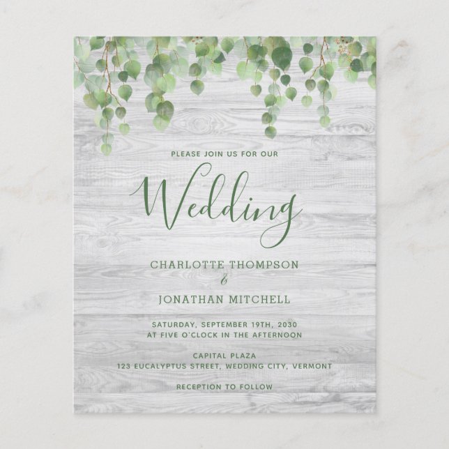 Lámina Invitación a la boda rústica de la vegetación del  (Anverso)