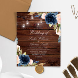 Lámina Invitación a la boda rústica de las flores azules 