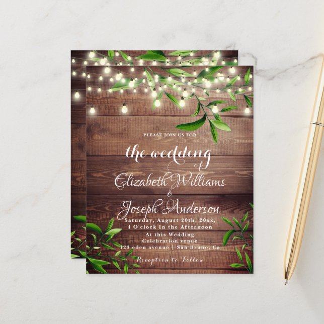 Lámina Invitación a la boda rústica de madera y vegetació (Anverso/Reverso In Situ)