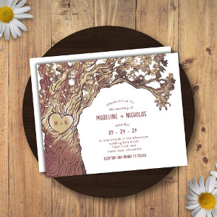 Lámina Invitación a la boda Rústica de roble tallado para