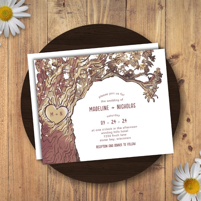 Lámina Invitación a la boda Rústica de roble tallado para (Subido por el creador)