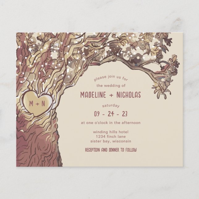 Lámina Invitación a la boda Rústica del árbol del corazón (Anverso)