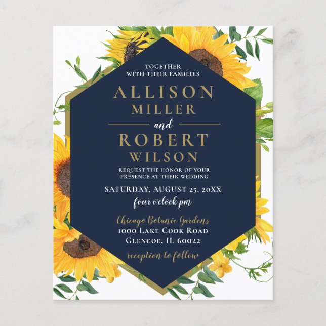 Lámina Invitación a la boda rústica del girasol de la mar (Anverso)