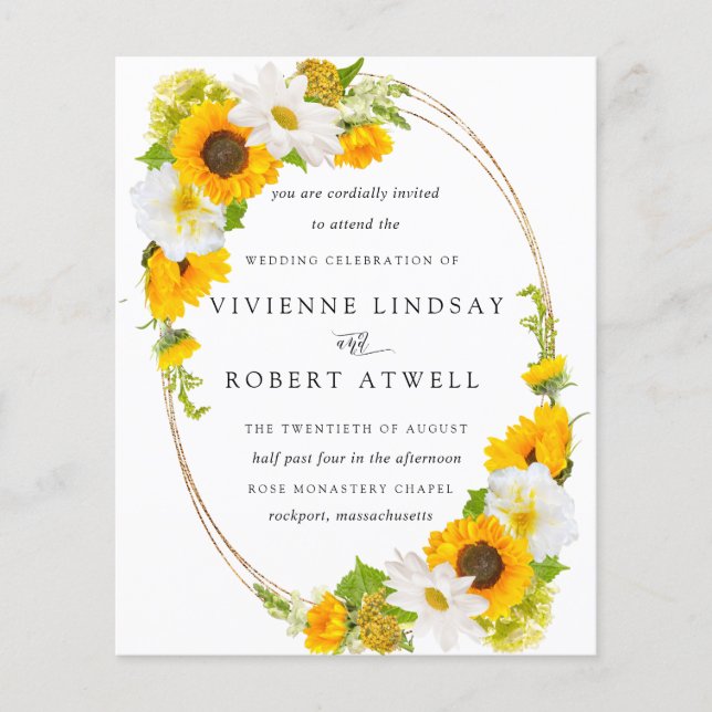 Lámina Invitación a la boda rústica floral de girasol con (Anverso)