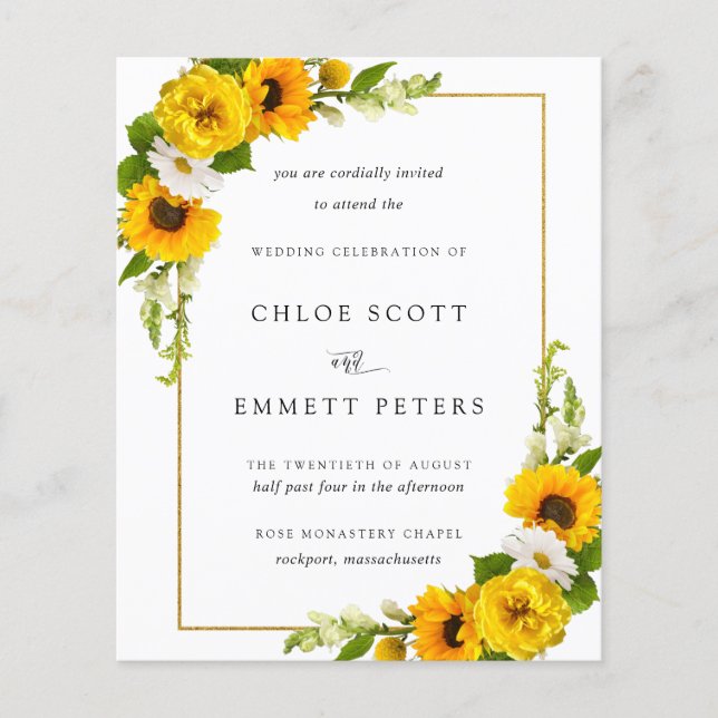 Lámina Invitación a la boda rústica floral de girasol con (Anverso)