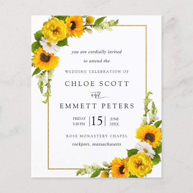 Lámina Invitación a la boda rústica floral de girasol con (Anverso)